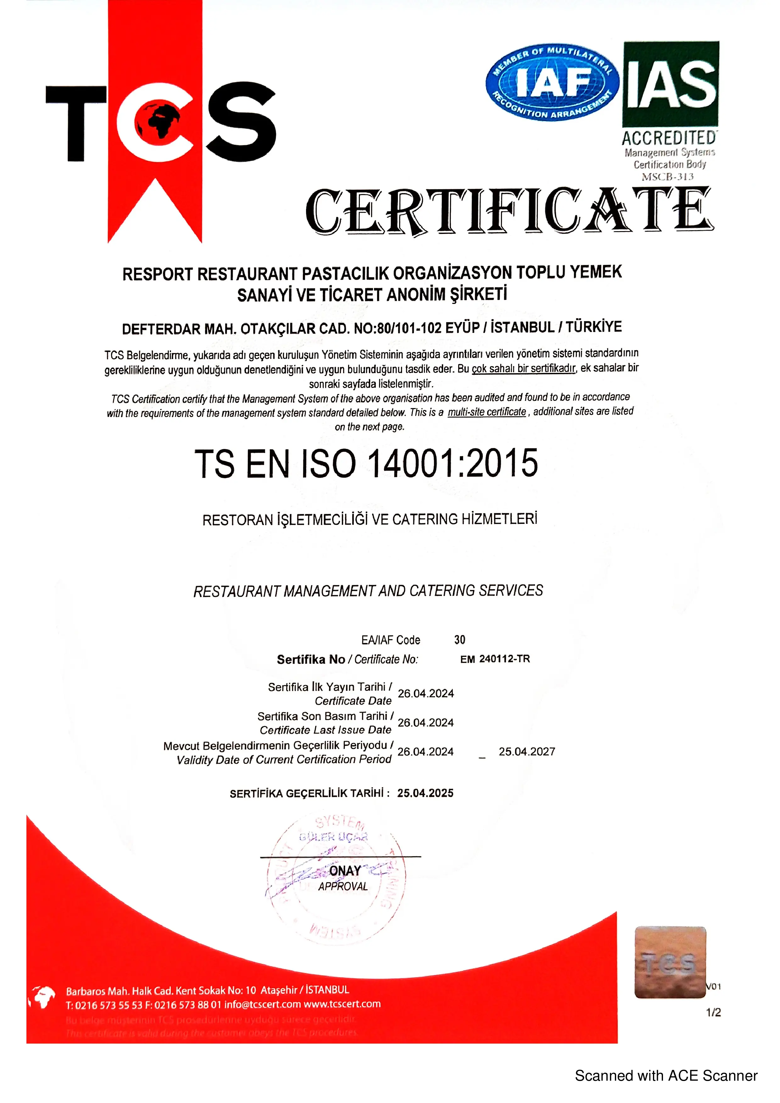 Çevre Yönetim Sertifikalari