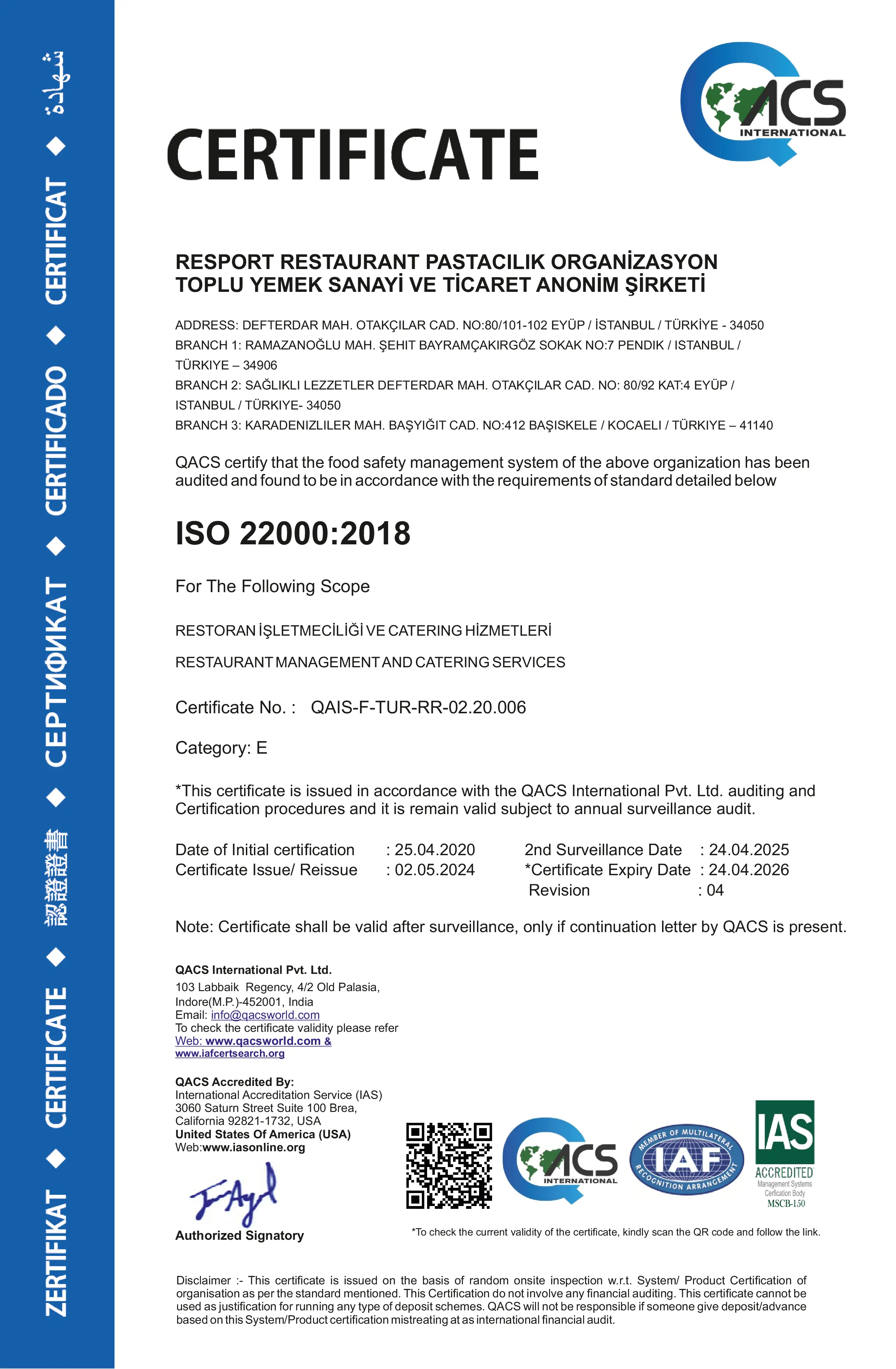 Gıda Güvenliği Sertifikası