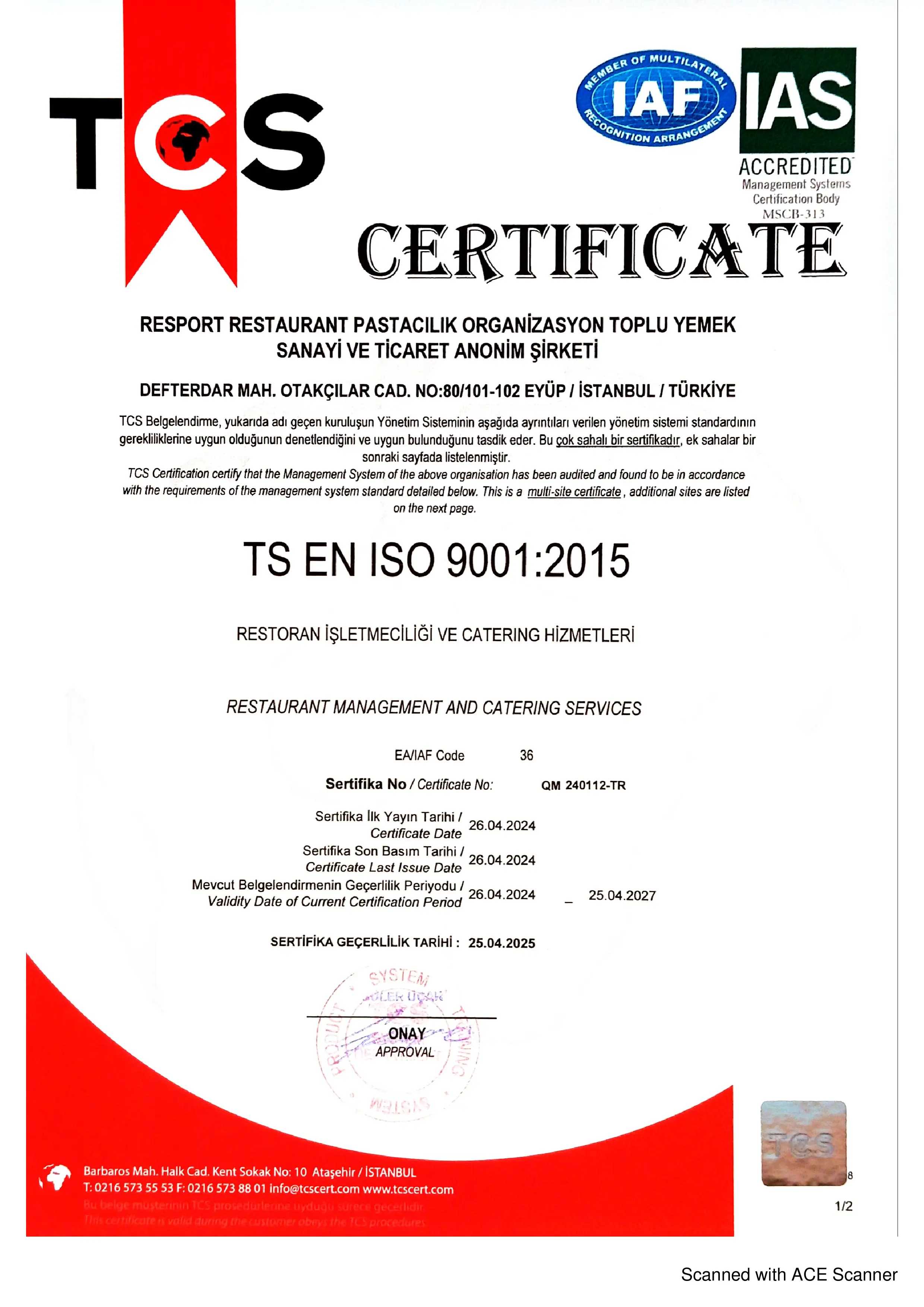 Kalite Yönetim Sistemleri Sertifikası