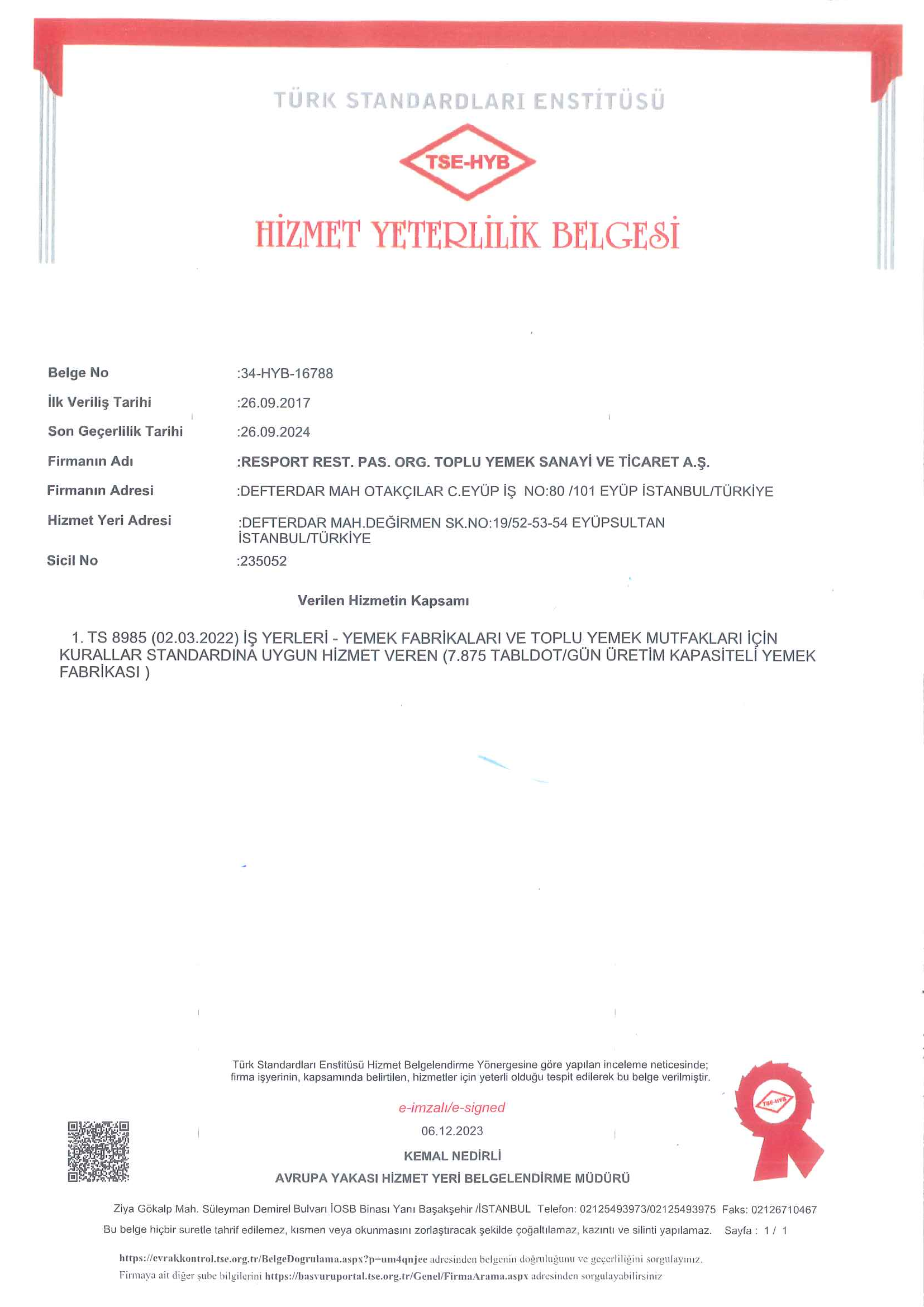 Tse Hizmet Yeterlilik Belgesi